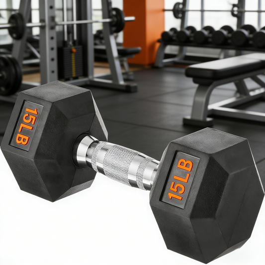 15LB Hexagonal Rubber Encased Dumbbell (Single)